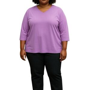 EDDIE BAUER Women's Lavender V-Neck 3/4 Sleeve Pullover Sweatshirt Size XXL‎